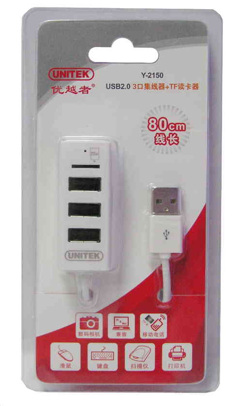 Y-2150 USB 2.0 4-in-1 Hub (3xUSB 2.0 + 1xTF Card Reader)